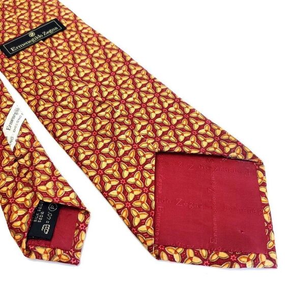 Ermenegildo Zegna Red Orange Geometric‎ Floral Print Silk Tie - Picture 5 of 6